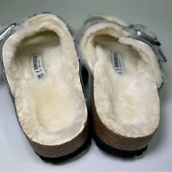 Birkenstock Arizona Shearling Stone Coin Fur Lined Slide Sandals size 38 (7-7.5) - Picture 4 of 10